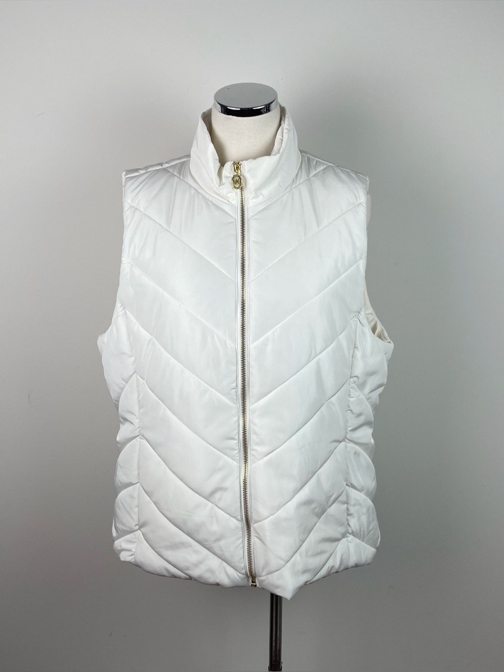 Michael Kors White Cream Gold Full Zip Puffer Vest Women XL Extra Large